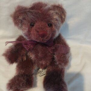 Russ Berrie BOYSENBERRY Teddy Bear Burgundy 11” Plush Burgundy Nylon Bow